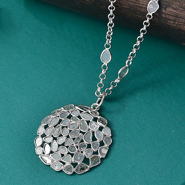 GP Celestial Dream Collection Polki Diamond Pendant Necklace In Platinum Over Sterling Silver 4.00 Ctw (20 Inches)