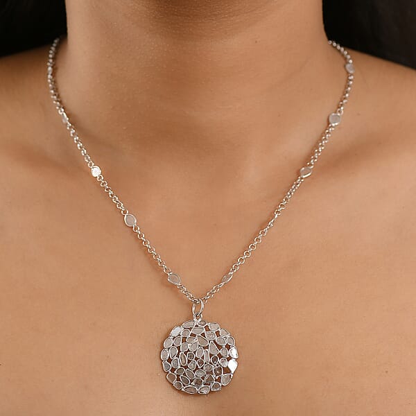 GP Celestial Dream Collection Polki Diamond Pendant Necklace In Platinum Over Sterling Silver 4.00 Ctw (20 Inches)