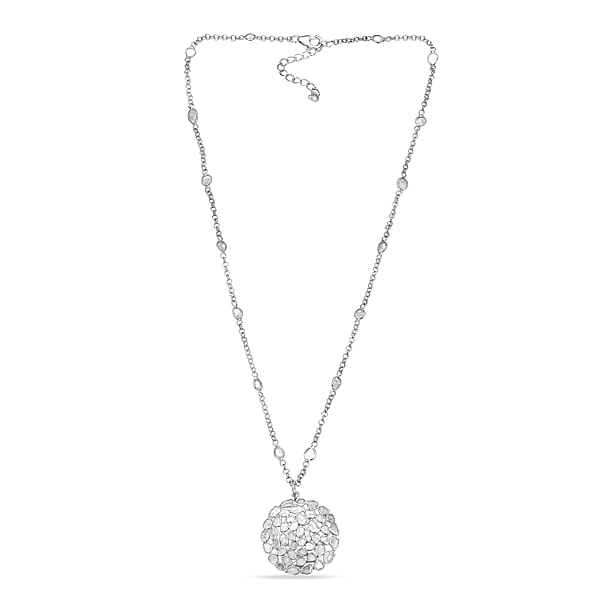GP Celestial Dream Collection Polki Diamond Pendant Necklace In Platinum Over Sterling Silver 4.00 Ctw (20 Inches)