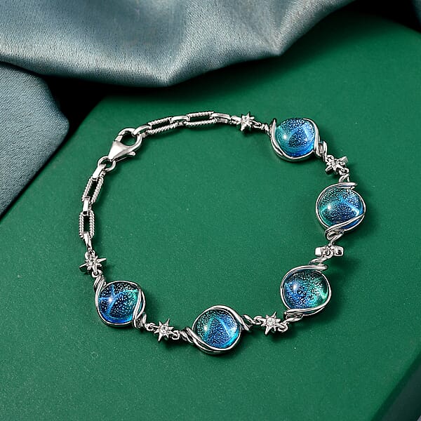 GP Celestial Dream Special Murano Style And White Zircon 0.30 Ctw Bracelet In Rhodium Over Sterling Silve (7.25 In)
