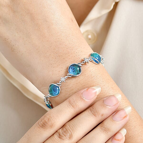 GP Celestial Dream Special Murano Style And White Zircon 0.30 Ctw Bracelet In Rhodium Over Sterling Silve (7.25 In)