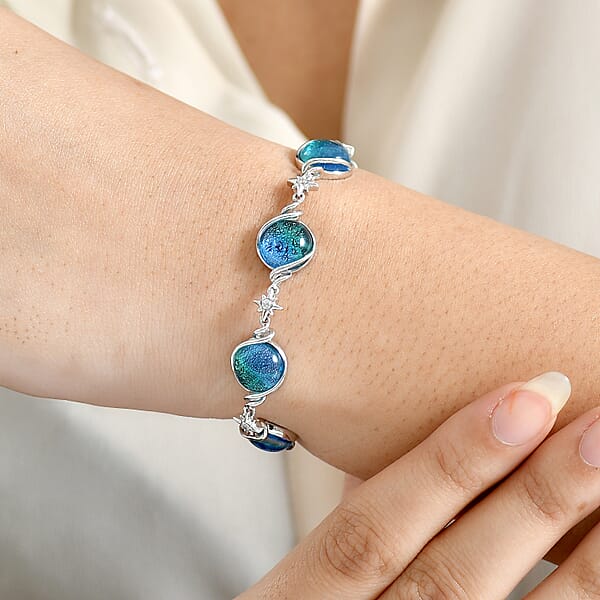 GP Celestial Dream Special Murano Style And White Zircon 0.30 Ctw Bracelet In Rhodium Over Sterling Silve (7.25 In)