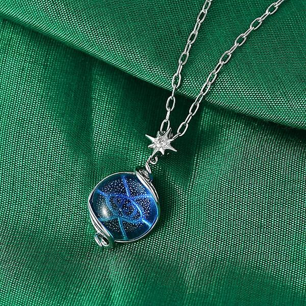 GP Celestial Dream Special Murano Style White Zircon Pendant Necklace In Rhodium Over Sterling Silver 0.10 Ctw (20 Inches) (Del. In 12-15 Days)