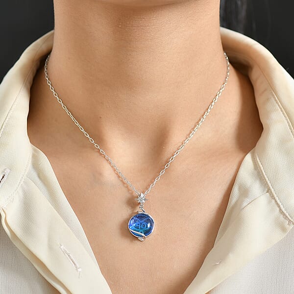 GP Celestial Dream Special Murano Style White Zircon Pendant Necklace In Rhodium Over Sterling Silver 0.10 Ctw (20 Inches) (Del. In 12-15 Days)