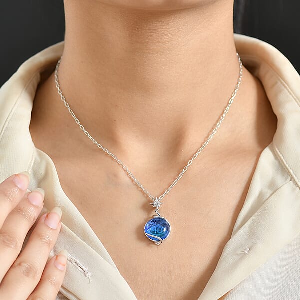 GP Celestial Dream Special Murano Style White Zircon Pendant Necklace In Rhodium Over Sterling Silver 0.10 Ctw (20 Inches) (Del. In 12-15 Days)