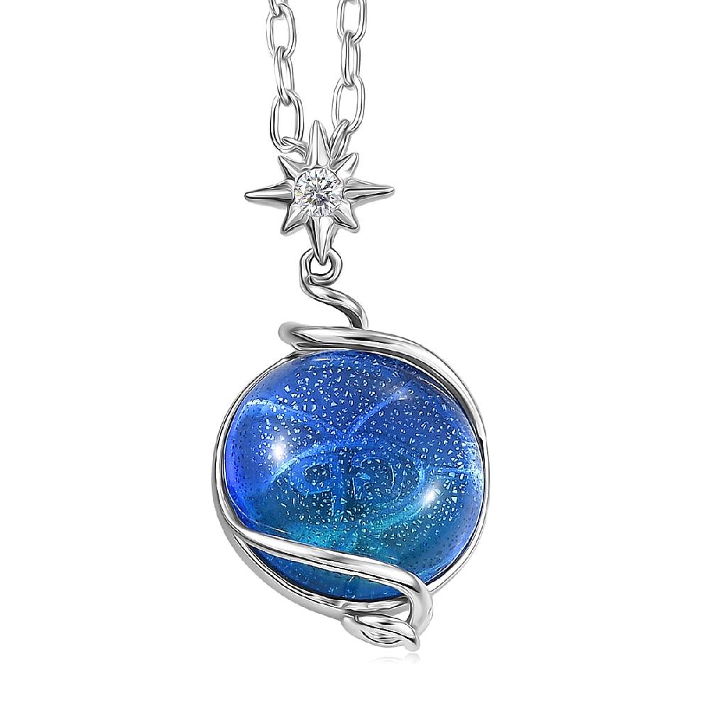 GP Celestial Dream Special Murano Style White Zircon Pendant Necklace in Rhodium Over Sterling Silver 0.10 ctw (20 Inches) (Del. in 12-15 Days)