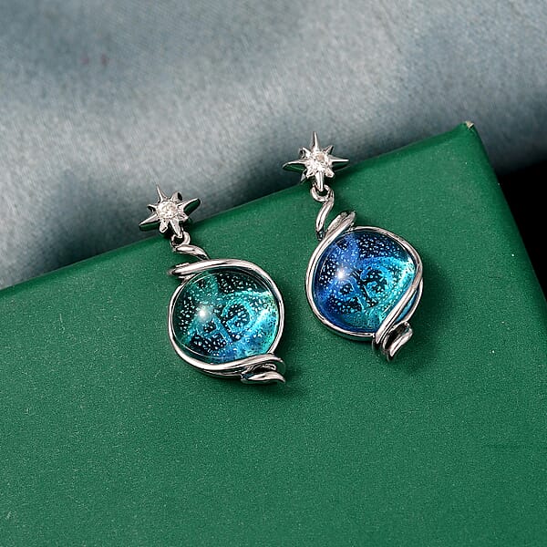 GP Celestial Dream Special Murano Style Zircon Earrings In Rhodium Over Sterling Silver 0.10 Ctw