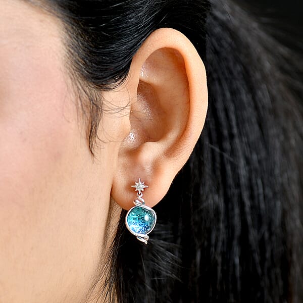 GP Celestial Dream Special Murano Style Zircon Earrings In Rhodium Over Sterling Silver 0.10 Ctw