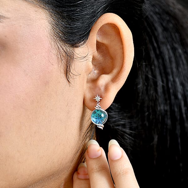 GP Celestial Dream Special Murano Style Zircon Earrings In Rhodium Over Sterling Silver 0.10 Ctw