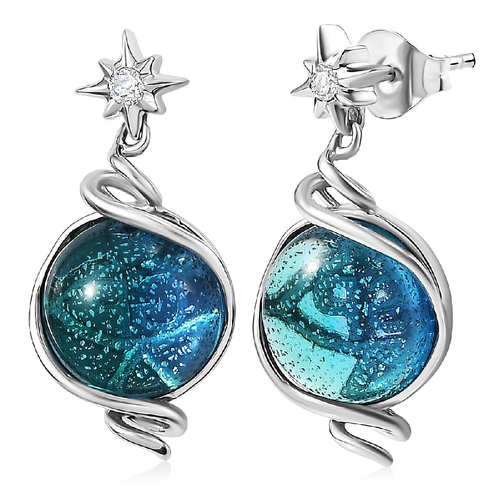 GP Celestial Dream Special Murano Style Zircon Earrings in Rhodium Over Sterling Silver 0.10 ctw