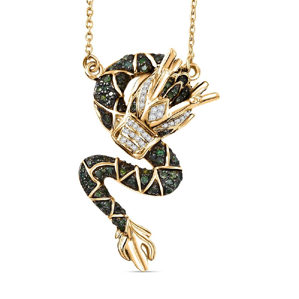 GP Green and White Diamond 0.70 ctw Necklace in 18K Vermeil Yellow Gold Over Sterling Silver 18 Inches