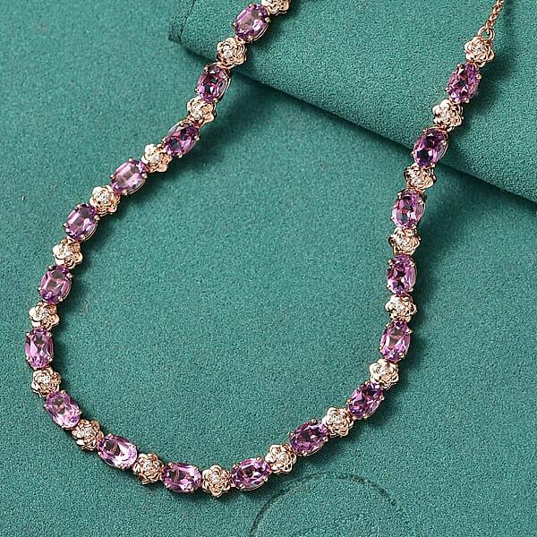 GP Italian Garden Collection AAA Rose De France Amethyst White Zircon Necklace In 18K Vermeil RG Over Sterling Silver 14.60 Ctw (18-20 Inches)