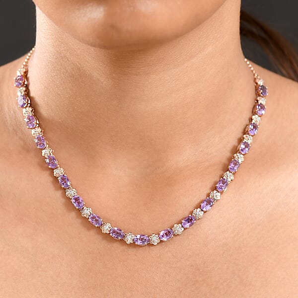GP Italian Garden Collection AAA Rose De France Amethyst White Zircon Necklace In 18K Vermeil RG Over Sterling Silver 14.60 Ctw (18-20 Inches)