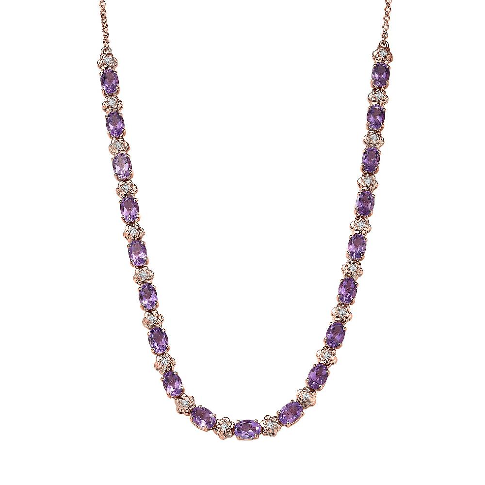 GP Italian Garden Collection AAA Rose De France Amethyst White Zircon Necklace in 18K Vermeil RG Over Sterling Silver 14.60 ctw (18-20 Inches)