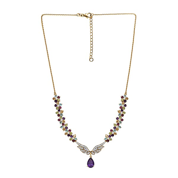 GP Italian Garden Collection African Amethyst And Multi Gemstone 12.85 Ctw Angel Wing Necklace 18 Inches In 18K Vermeil YG Over Sterling Silver And ION Plated YG Stainless Steel