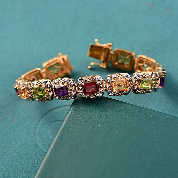 GP Italian Garden Collection Multi Gemstone 13.50 Ctw Bracelet In Rhodium And 18K Vermeil Yellow Gold Over Sterling Silver (6.50 In)