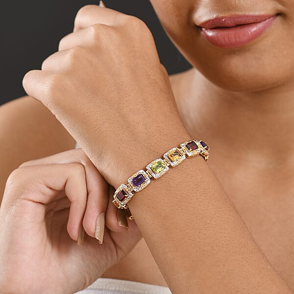 GP Italian Garden Collection Multi Gemstone 13.50 Ctw Bracelet In Rhodium And 18K Vermeil Yellow Gold Over Sterling Silver (6.50 In)