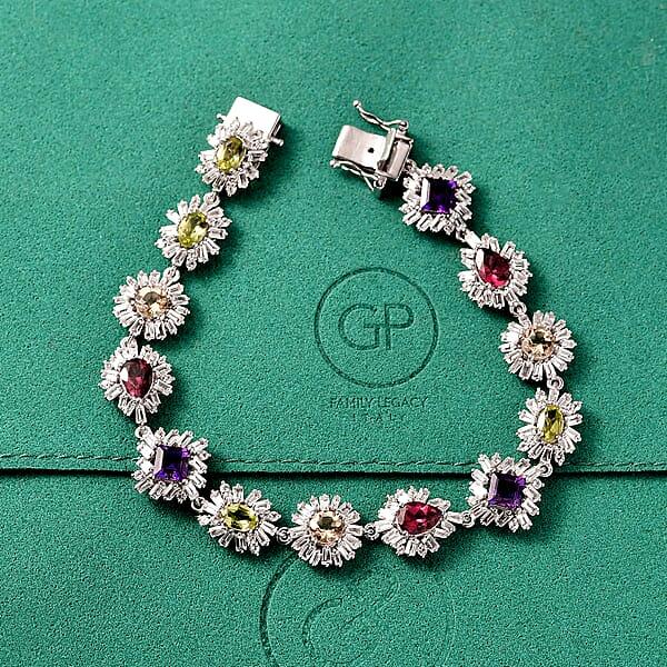 GP Italian Garden Collection Multi Gemstone 14.10 Ctw Bracelet In Rhodium Over Sterling Silver (7.25 In)