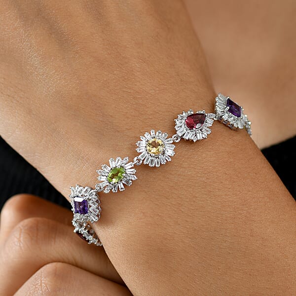GP Italian Garden Collection Multi Gemstone 14.10 Ctw Bracelet In Rhodium Over Sterling Silver (7.25 In)