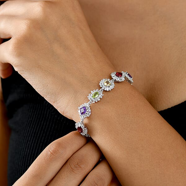 GP Italian Garden Collection Multi Gemstone 14.10 Ctw Bracelet In Rhodium Over Sterling Silver (7.25 In)