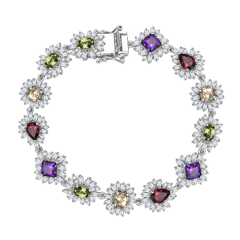 GP Italian Garden Collection Multi Gemstone 14.10 ctw Bracelet in Rhodium Over Sterling Silver (7.25 In)