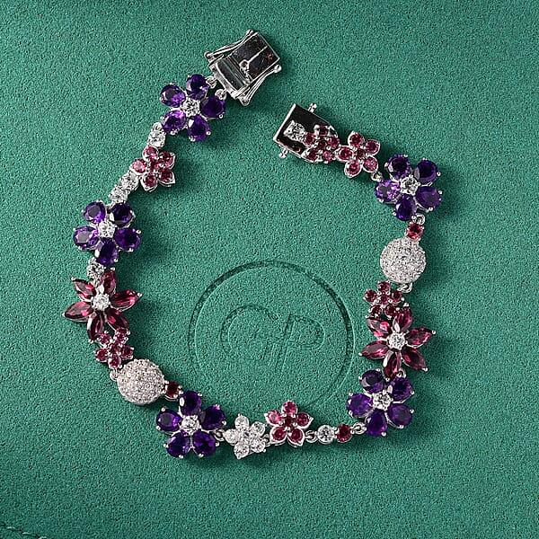 GP Italian Garden Collection Multi Gemstone 18.80 Ctw Floral Bracelet In Rhodium Over Sterling Silver (7.25 In)