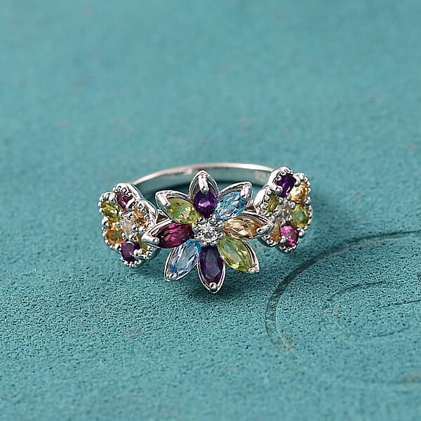 GP Italian Garden Collection Multi Gemstone 2.90 Ctw Ring In Rhodium Over Sterling Silver
