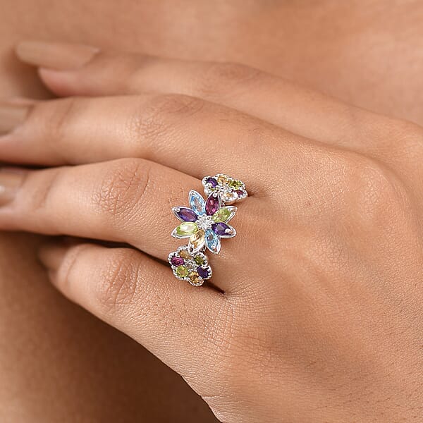 GP Italian Garden Collection Multi Gemstone 2.90 Ctw Ring In Rhodium Over Sterling Silver