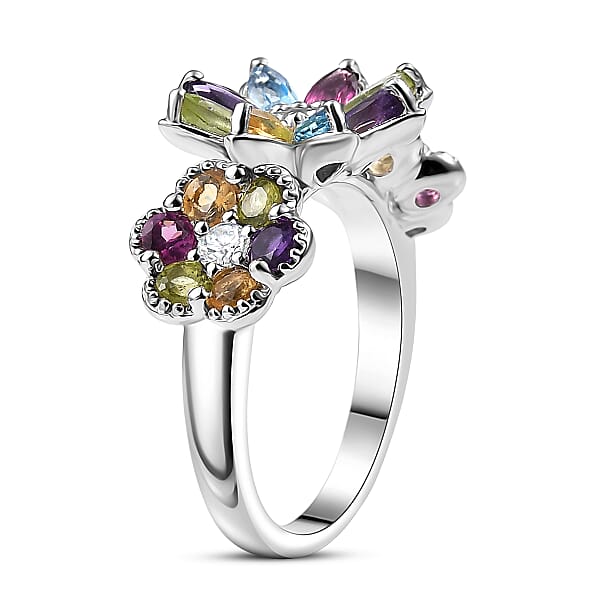 GP Italian Garden Collection Multi Gemstone 2.90 Ctw Ring In Rhodium Over Sterling Silver
