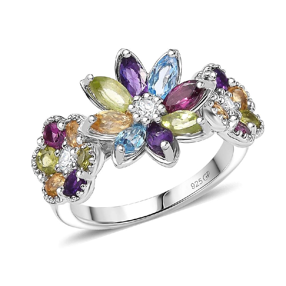 GP Italian Garden Collection Multi Gemstone 2.90 ctw Ring in Rhodium Over Sterling Silver