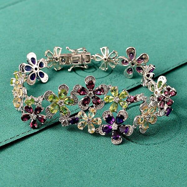GP Italian Garden Collection Multi Gemstone 22.80 Ctw Bracelet In Rhodium Over Sterling Silver (7.25 In)