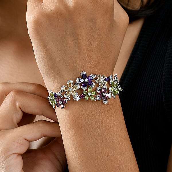 GP Italian Garden Collection Multi Gemstone 22.80 Ctw Bracelet In Rhodium Over Sterling Silver (7.25 In)
