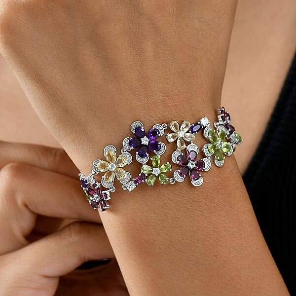 GP Italian Garden Collection Multi Gemstone 22.80 Ctw Bracelet In Rhodium Over Sterling Silver (7.25 In)