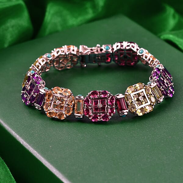 GP Italian Garden Collection Multi Gemstone 29.00 Ctw Bracelet In Rhodium Over Sterling Silver (7.25 In)