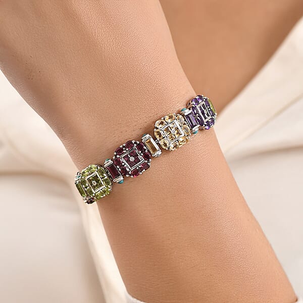 GP Italian Garden Collection Multi Gemstone 29.00 Ctw Bracelet In Rhodium Over Sterling Silver (7.25 In)