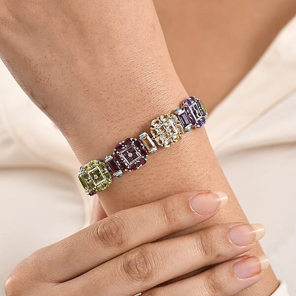 GP Italian Garden Collection Multi Gemstone 29.00 Ctw Bracelet In Rhodium Over Sterling Silver (7.25 In)