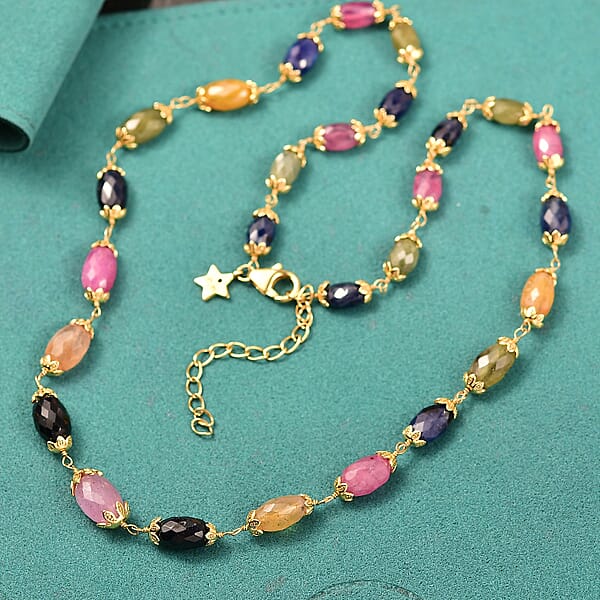 GP Italian Garden Collection Multi Sapphire 66.00 Ctw Necklace In 18K Vermeil Yellow Gold Over Sterling Silver 18 Inches