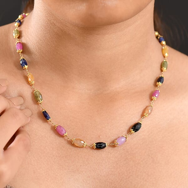 GP Italian Garden Collection Multi Sapphire 66.00 Ctw Necklace In 18K Vermeil Yellow Gold Over Sterling Silver 18 Inches