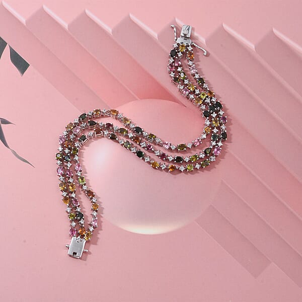 GP Italian Garden Collection Multi-Tourmaline And Multi Gemstone 11.90 Ctw Bracelet In Rhodium Over Sterling Silver (6.50 In)
