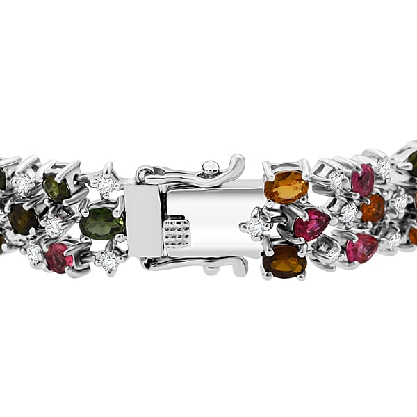 GP Italian Garden Collection Multi-Tourmaline And Multi Gemstone 11.90 Ctw Bracelet In Rhodium Over Sterling Silver (6.50 In)