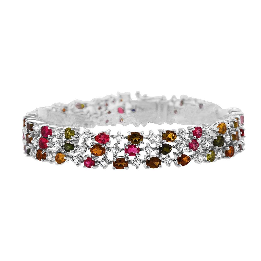 GP Italian Garden Collection Multi-Tourmaline and Multi Gemstone 11.90 ctw Bracelet in Rhodium Over Sterling Silver (6.50 In)