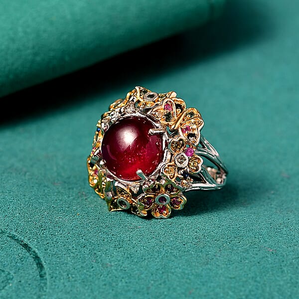 GP Italian Garden Collection Premium African Ruby And Multi Gemstone 10.10 Ctw Ring In 18K Vermeil YG And Rhodium Over Sterling Silver