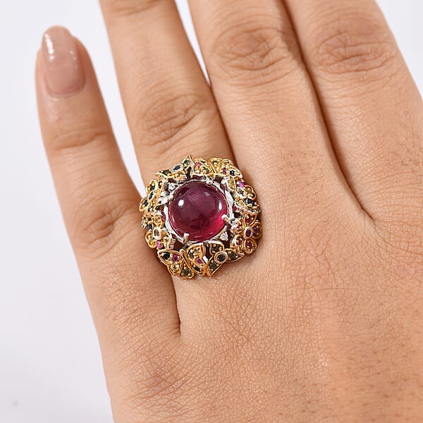 GP Italian Garden Collection Premium African Ruby And Multi Gemstone 10.10 Ctw Ring In 18K Vermeil YG And Rhodium Over Sterling Silver