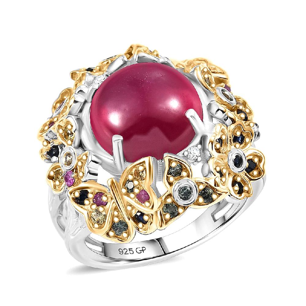 GP Italian Garden Collection Premium African Ruby and Multi Gemstone 10.10 ctw Ring in 18K Vermeil YG and Rhodium Over Sterling Silver