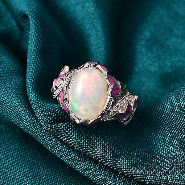GP Italian Garden Collection Premium Ethiopian Welo Opal Multi Gemstone Ring In Rhodium Over Sterling Silver 4.20 Ctw