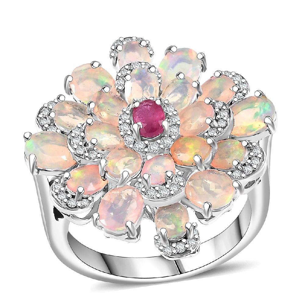 GP Italian Garden Collection Premium Ethiopian Welo Opal and Multi Gemstone 3.85 ctw Ring in Rhodium Over Sterling Silver