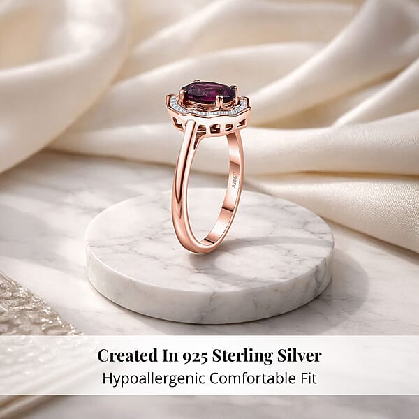 GP Italian Garden Collection Radiant Ember Garnet And Diamond 1.70 Ctw Ring In 18K Vermeil Rose Gold Over Sterling Silver (Del. In 12-15 Days)