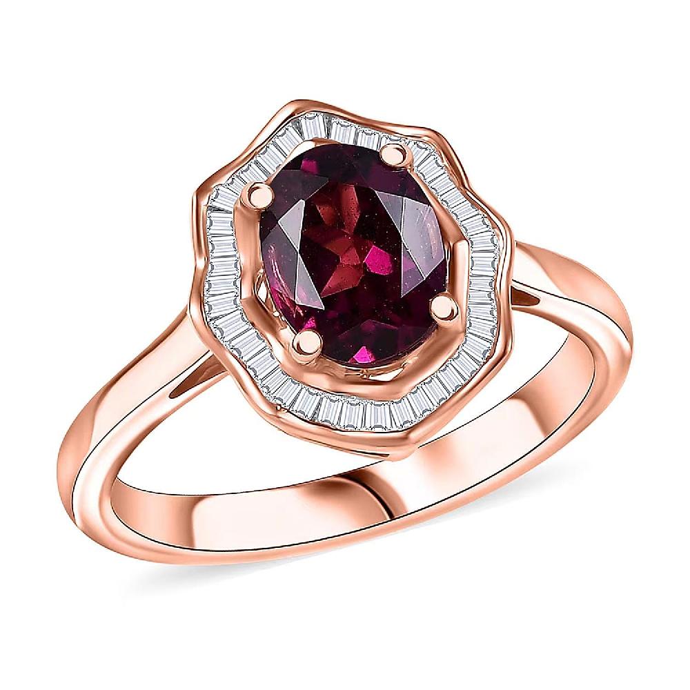 GP Italian Garden Collection Radiant Ember Garnet and Diamond 1.70 ctw Ring in 18K Vermeil Rose Gold Over Sterling Silver (Del. in 12-15 Days)