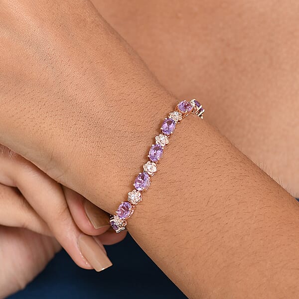 GP Italian Garden Collection Rose De France Amethyst And White Zircon 10.40 Ctw Bracelet In 18K Vermeil Rose Gold Over Sterling Silver (6.50 In)