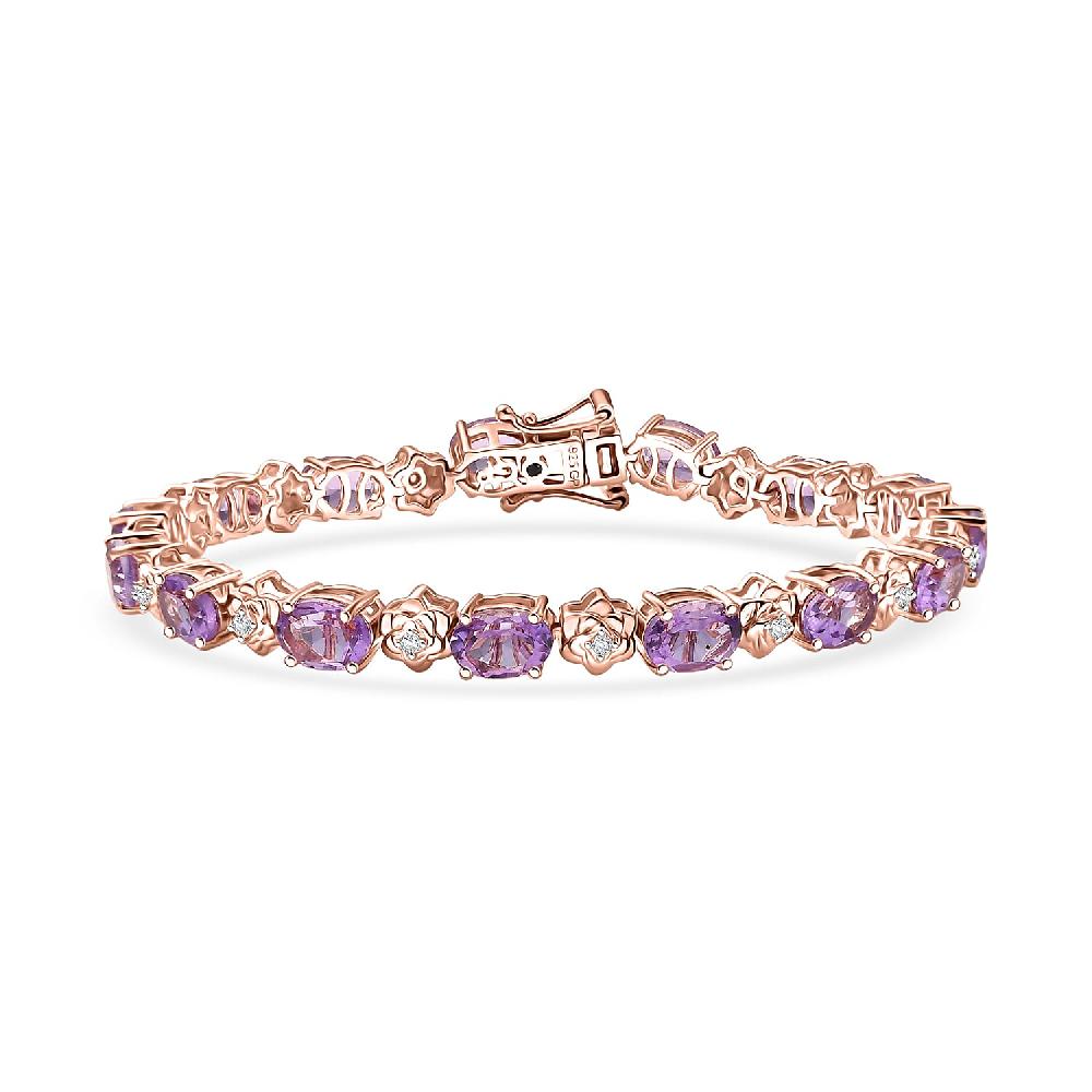 GP Italian Garden Collection Rose De France Amethyst and White Zircon 10.40 ctw Bracelet in 18K Vermeil Rose Gold Over Sterling Silver (6.50 In)